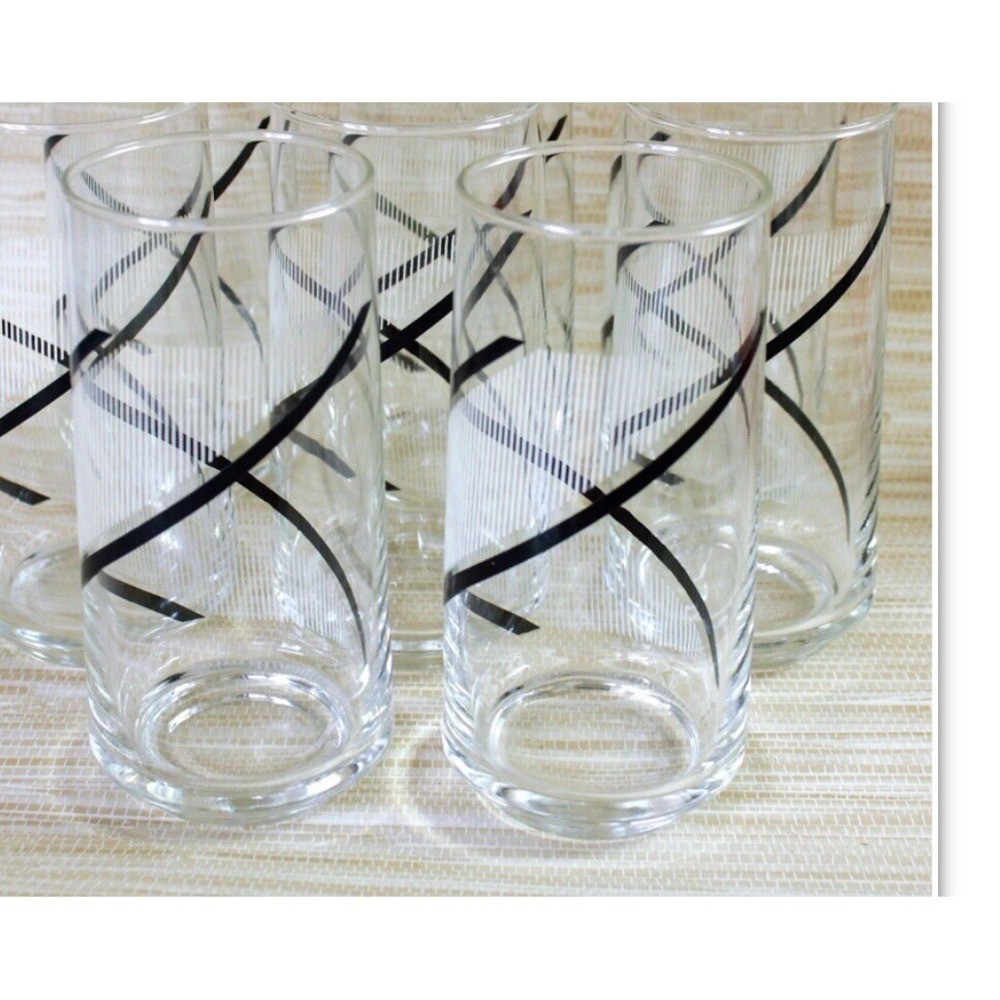 4 mid-century georges briard crisa tumblers high ball black swirl